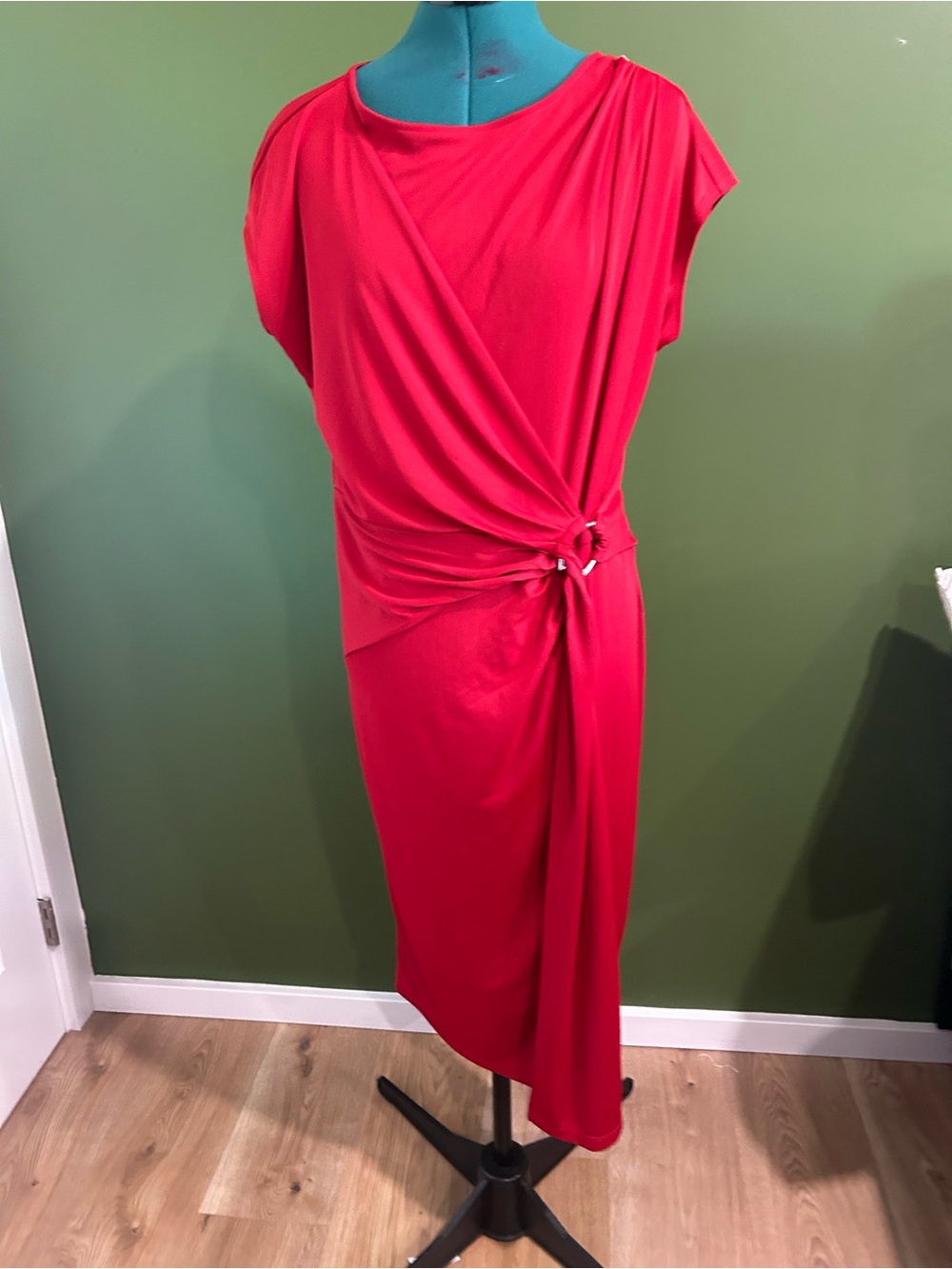 Lauren Ralph Lauren Vibrant Red Draped Knot Midi Dress